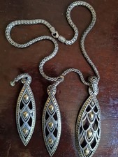 John Hardy Naga Marquise Drop Earrings,Pendant & Chain Silver 18k Gold Dots.