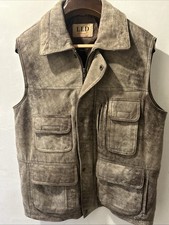 Mens Vintage LLD Original Beige Genuine Leather Jacket Gilet Body Warmer Size M