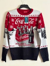 Coca Cola Christmas Jumper Holidays Are Coming Glass Bottle Retro TU Xmas SMALL
