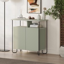 2 Door Sideboard Matt Ash Green Modern Furniture Separated Shelf Metal Frame