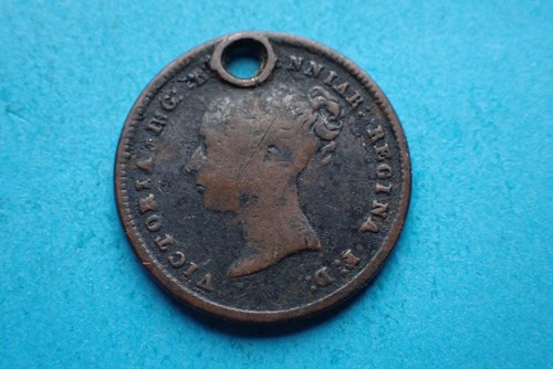 1844 half farthing - 1844, pierced