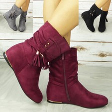 Womens Ankle Boots Wedge Pixie Zip Tassle Ladies Hidden Casual Faux Suede Shoes