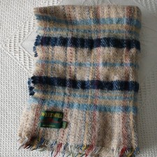 Vintage British Made 100% Wool Warm Lap Blanket Check 48" x 36"