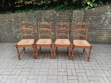 Set of 4 Vintage Rush Seat Ladder Back Farmhouse Dining Kitchen Chairs