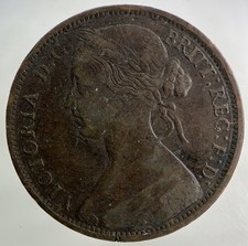 1865 Victoria One Penny Coin |