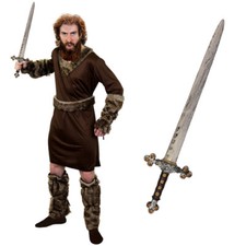 MENS VIKING COSTUME AND SWORD WARRIOR HISTORICAL MEDIEVAL FANCY DRESS ADULT MAN