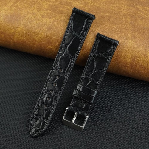 Flat black leather watch strap - leather,