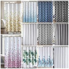 Polyester Fabric Bathroom Shower Curtain Water Resistant Panel Decor + 12 Hooks