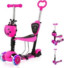 5 in 1 Kids Push Scooter Adjustable Height Removable Seat LED Flashing 3 Wheels