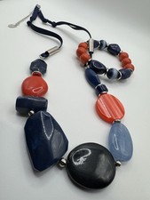 Laura Ashley Blue & Orange Acrylic Bead Necklace & Bracelet Set