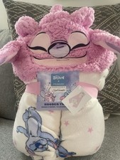 Disney Stitch Angel Winter Velour Fleece Hooded Blanket Throw