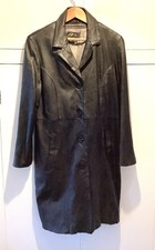 Vintage Wilsons Mens Black Leather Trench Coat Fully Lined Size L Belt Missing