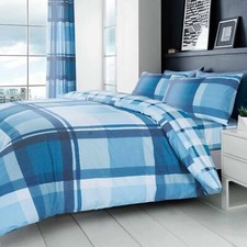 Denim Check Duvet Cover Tartan Bedding Quilt Set With Pillowcases Double King UK