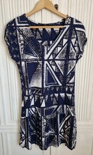 Next Size 8 Dress - Navy & White Union Jack Pattern, Short Sleeve,  V Neck (170)