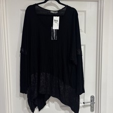 Zedd Plus Lagenlook Black Asymmetrical- Layering Top Tunic Size 4 Plus Size BNWT