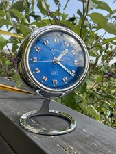 Retro Coral 2 Jewels Orb MCM Space Age Chrome,Blue Pedestal Alarm Clock - Japan