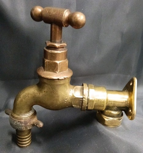 Large aged brass garden tap - large,