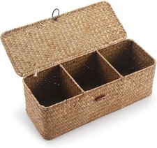 Seagrass Storage Basket with Lid Small Woven Shelf Baskets Rectangular Section