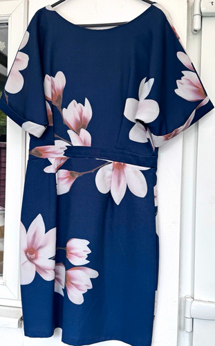 Apricot navy floral satin - floral,