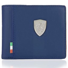 100% Genuine Leather Authentic Puma Ferrari Blue Bi-fold Leather Men's Wallet 