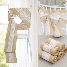 Time to Sparkle 1-100PCS 17 x 240cm Hessian Lace Chair Sashes Jute Bows Wedding