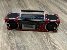 Sanyo M7740L Red Boombox Stereo Cassette Recorder 4 Woofer 6 Speaker RARE 