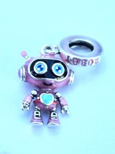 Silver Plated Enamelled Pink Robot With Heart And Headphones Bracelet Charm 