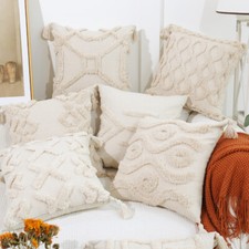 PURE COTTON & LINEN BOHO STYLE TASSEL TUFTED CUSHION COVER HOME DECORATION 45 CM