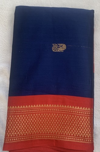 Silk cotton saree - -, navy