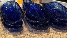 Vtg 1950's Anchor Hocking Cobalt Blue Glass Sundae Dishes Banana Split Set of 4