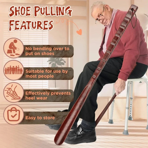 Extra long wooden shoe horn - wooden,