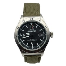 Timex Expedition WR50M Indiglo Date Black Dial Khaki Strap Mens Watch UK Seller!
