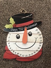 Christmas Countdown Wooden Snowman Hanging Calendar 11”x 13” Preowned Lovely