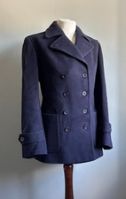 JAEGER camel hair wool JACKET PEACOAT 12 10 vintage navy blue regiment