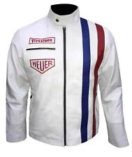 Steve McQueen White Cowhide Motorbike Leather Biker Motorcycle Jacket
