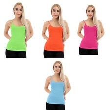 Ladies Womens Microfiber Neon Vest Top Stretchy Sleeveless Casual Cami Size 8-16