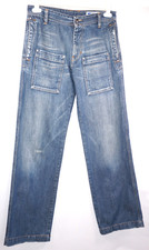 Gas Mens Luke Distressed 100% Cotton Wide Leg Loose Fit Blue Jeans W30 L32