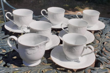 6 Season Fruits Tea Cups & Saucers Set Porclain White Embossed Charity Sale