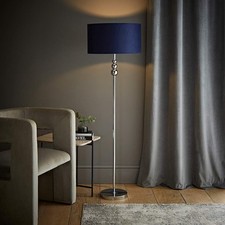 Chrome Floor Lamp Standard Free Standing Living Room Light Velvet Drum Lampshade
