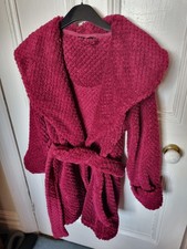 Jasper Conran Wine Red Waffle Fleece Fluffy Short Dressing Gown In Size 12 - 14