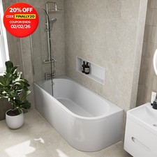 J Shaped Shower Bath Left Hand