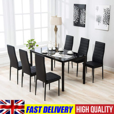 Kitchen Tempered Glass Table Chair Set Dinning Room Side Dinner Furniture 6 Seat