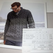 Bergere Knitting Pattern Mens cable  shawl collar sweater 120