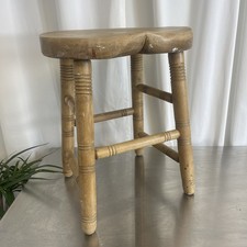 Vintage Saddle Stool Light Wood Rustic Solid Low Seat Farmhouse Country Style #1