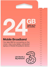 Three Mobile Pay as You Go Mobile Broadband 24 GB Data SIM