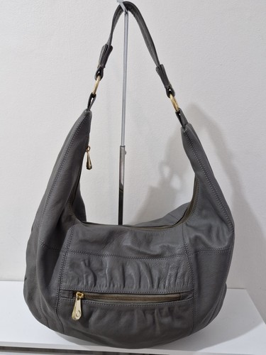 Grey genuine leather hobo - grey,