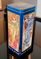 Vintage Biscuit Tin Four Seasons Alphonse Mucha Design Art Nouveau Churchill’s