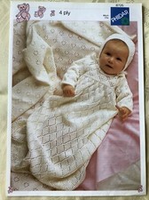 Phildar knitting pattern 8725. Christening dress bonnet shoes 4 ply. 17".