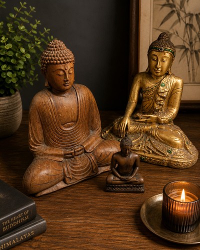 Buddha statues wooden - 3, gold