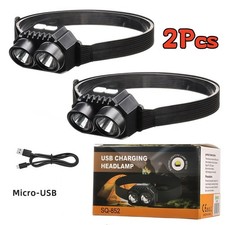 2PCS Head Torch Super Bright Headlight Rechargeable Headlamp Camping Fishing LED